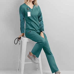 Anti-rides à manches longues haut col en v médecin soins infirmiers Scrubs survêtement ensembles gommage médical costumes uniformes d'hôpital unisexe Spandex - Product Image 6