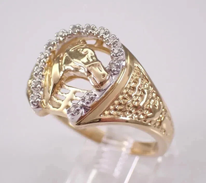 1.00 Ct Real Round Moissanite Engagement Ring 14K Yellow Gold Plated <b>Horseshoe</b> Style - Product Image 3