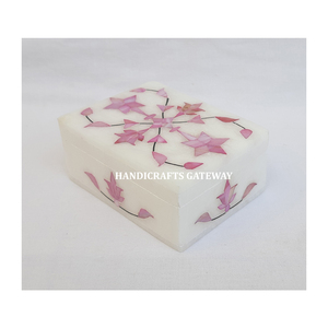 Joyero de trabajo con incrustaciones de diseño de flor de madreperla de Color rosa de mármol blanco más hermoso del precio más bajo para bodas - Product Image 1