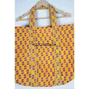 Indian Handmade <b>Quilted</b> Cotton <b>Bag</b> for Women Floral Printed Bohemian Style Travelling Tote <b>Bag</b> Beautiful Flower Soft Cotton <b>Bag</b> - Product Image 4