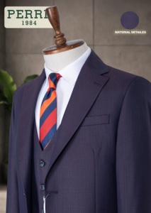 Costume d'affaires pour homme, style britannique, bleu marine, double boutonnage, col mandarin, anti-plis, mélange de laine, coupe classique - Product Image 3