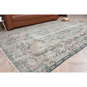 Alfombra Vintage de 5.8x9.2 pies, Alfombra Turca Grande, Alfombra a Rayas Azul y Marrón - Product Image 1