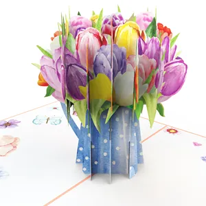 Kartu Vas Bunga Tulip Ramah Lingkungan Kualitas Terbaik Ulang Tahun Valentine Ulang Tahun Pernikahan Kertas Kotor Lucu Kartu Pop Up 3D
