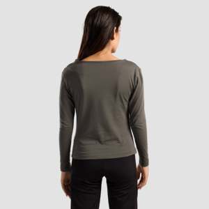 ASymmetric Dull Grey Yoga <b>Top</b> Breathable Modal Spandex Plus Size Fitness Sportswear Simple Fashion Design with Front Logo Print - Product Image 2