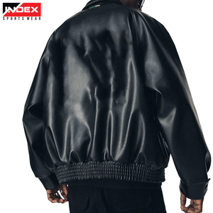 Chaqueta de Motociclista de Cuero PU Negra para Hombre, Marca INDEX SPORTSWEAR, Cuello Camisero, Cierre de Botones, Corte Regular, para Otoño - Product Image 6