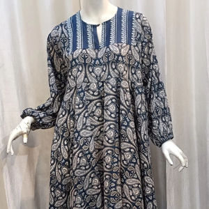 Robe imprimée en blocs de coton 100% pour femmes confortable coupe ample tunique décontractée faite à la main vêtements d'été avec taille naturelle - Product Image 1