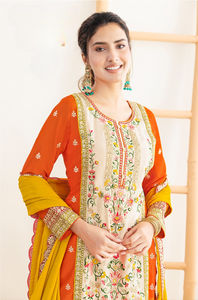 Traje de estilo paquistaní Premium hecho a mano para adultos tamaño libre étnico con Chinon Dori bordado espejo trabajo diseño cosido - Product Image 6