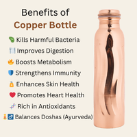 Botella de Agua Portátil de Cobre Natural Clásico, Diseño Único y Moderno Personalizado, Certificada Ayurvédica, para Viajes