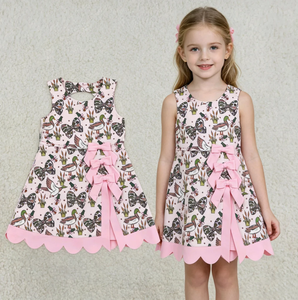 Robe en coton sans manches pour filles, coupe trapèze, avec imprimé canard et nœud en ruban rose, longueur mini, style printanier mignon - Product Image 5