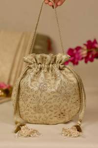 Sac Potli durable et écologique en polyester pour travail de miroir Cadeau de fête de mariage Fait à la main Ethnique Indien Ladiesclutches Plus - Product Image 4