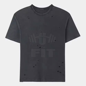 OEM al por mayor de encargo de los hombres desgastados camiseta transpirable de color sólido de punto suave y cómodo con patrón impreso - Product Image 5