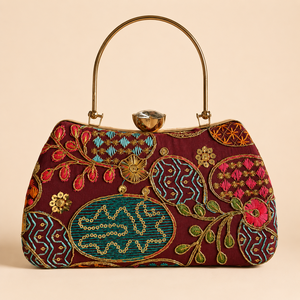 Bolso de Mano Tipo Clutch de Poliéster Bohemio de Lujo con Cuentas Bordadas Vintage, Forro de Satén, Cierre de Botón, para Bodas - Product Image 1