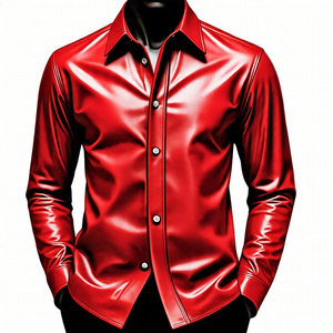 Double <b>Pocket</b> Genuine Leather Shirts Men Casual Turn Down Collar Button up Leather Shirts Men's Motor <b>Bike</b> Leather Shirt Mens - Product Image 3