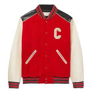 Nueva colección de invierno, cómodas y cálidas para exteriores, chaquetas universitarias de béisbol de lana con manga de cuero PU rojo sólido para hombres - Product Image 1