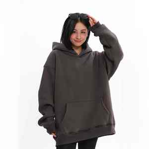 Unisex Winter Pullover Hoodies & Sweatshirts 380g Heavy <b>Weight</b> Velour 100% Cotton Casual Oversized Long Blank <b>Women</b> Front Logo - Product Image 2
