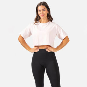 Top corto de talla grande de algodón 100% de alta calidad para mujer, camiseta recortada elástica de tela de pana, característica ecológica - Product Image 6