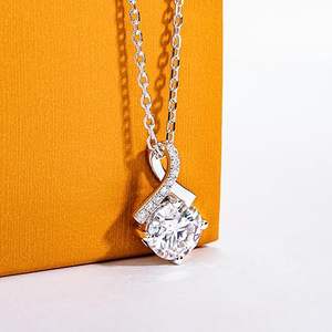 Moissanite Pendant <b>Necklace</b> for Women 0.5/2CT Center Stone D Color VVS1 Clarity Round Brilliant Cut 925 Sterling Silver - Product Image 4