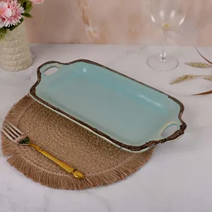 Assiette de service en céramique de style européen bleu ciel, vaisselle d'hôtel, plat pour collations, en stock - Product Image 2