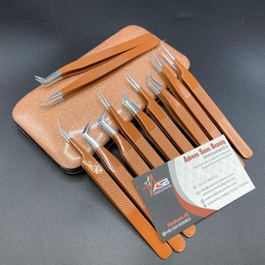 แหนบต่อขนตาสแตนเลสเคลือบผงสีน้ำตาลอ่อนสำหรับมืออาชีพด้ามจับปลายแหลมทนทาน - Product Image 4