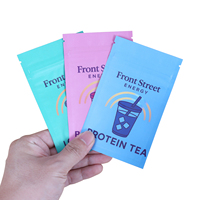 Sachet refermable personnalisé en aluminium et polyester pour emballage de thé, pochette réutilisable à fond plat avec plusieurs options de design