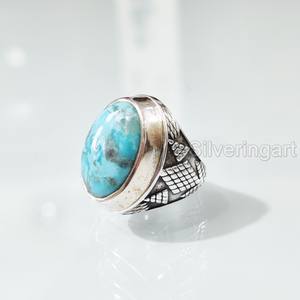 Bague en argent sterling 925 pour homme, avec pierre précieuse naturelle turquoise d'Arizona, toutes tailles, style arabe vintage, bijoux de Noël, vente en gros - Product Image 1