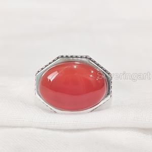 Anillo de Piedra Natural para Hombre, Piedra de Cornalina Natural, Anillo de Piedra Natal, Todos los Tamaños, Joyería de Aniversario Árabe, Anillo de Plata de Ley 925 - Product Image 4
