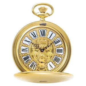 Ogivalブランドの時計ハイエンドスケルトンデザインゴールドカラーハンドワインダーSWISSムーブメント懐中時計