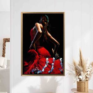 Impresión en lienzo de bailarina de flamenco estilo español, arte de pared elegante, con marco dorado - Product Image 1