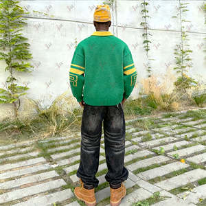 Suéter de Punto Jacquard Personalizado con Logotipo OEM para Hombre, Sudadera de Invierno de Algodón de Punto con Cuello Polo, Suéteres Universitarios para Hombre - Product Image 3