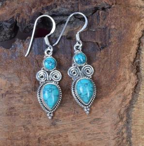 925 Stamped Solid <b>Sterling</b> <b>Silver</b> <b>Silver</b> Plated Oyster <b>Drop</b> <b>Earrings</b> with Turquoise Gemstone Women's Girls' Wedding Gift Jewelry - Product Image 2