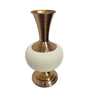 Round ivory handicraft <b>textured</b> Flower <b>vase</b> metallic top and base for living room and bedroom decor perfect for flower display - Product Image 2