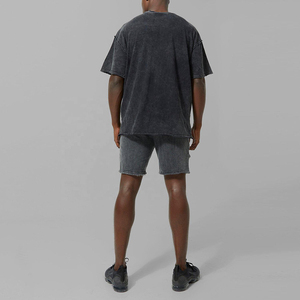 En plein air décontracté hommes coupe régulière goutte épaule Stock T-Shirt 100% coton toile écologique séchage rapide Vintage lavé à l'acide - Product Image 3