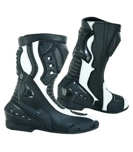 Bottes de moto de course automobile, longues, en cuir, respirantes, imperméables, coupe-vent, de haute qualité, en cuir de vache véritable, chaussures de moto - Product Image 1