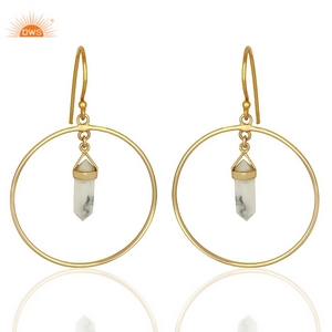 Best Selling Sterling Silver 18k Gold Plated Natural Howlite Gemstone Dangle <b>Earring</b> Custom Jewelry Manufacturer - Product Image 1