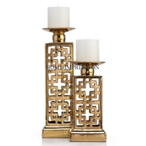 Ensemble de 2 bougeoirs de différentes tailles en aluminium pour la décoration de table en forme de palmier en métal poli miroir - Product Image 3