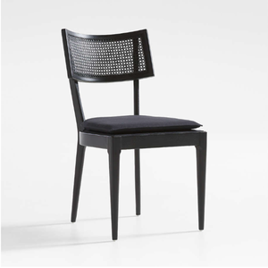 Chaise de salle à manger latérale moderne Dossier en rotin Cadre en bois massif Finition de couleur noire pour la maison Restaurant Meubles de salle à manger - Product Image 2