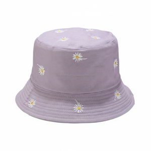 หมวกเดซี่บักเก็ต หมวกกันแดดพิมพ์ลายดอกไม้ หมวกชาวประมงสีม่วง หมวกชายหาดฤดูร้อน - Product Image 1