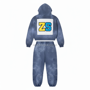 Chándal de lana con cremallera GSM 360 de alta calidad, tela cómoda, aspecto elegante de tinte de corbata, logotipo personalizado bordado, atuendo Unisex - Product Image 2