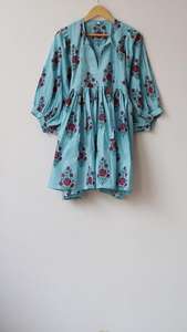 Vestido Midi de algodón bohemio informal de verano para mujer, silueta holgada, estampado de bloque Floral largo, cintura Natural, Mini transpirable - Product Image 3