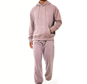 Vêtement de sport décontracté pour homme, lavage à l'acide, col de survêtement, motif uni, hiver, 100% coton, polaire, écologique, survêtement pour homme, lavage à l'acide - Product Image 1