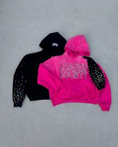 Pull à capuche en coton personnalisé pour hommes, sweat-shirt à capuche brodé avec logo et strass, motif uni, hiver Streetwear, sweat-shirt à capuche délavé - Product Image 5