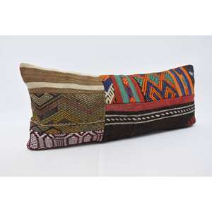 Multicolor Bohemian Kilim <b>Pillow</b> 16x36 Inch Luxury Vintage Print Silk and Wool Woven Decorative Accent for Floor - Product Image 3