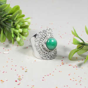 แหวนเงินสเตอริ92.5ที่มีรูปแบบทางเรขาคณิตอัญมณี chrysoprase ธรรมชาติและตัดรูปไข่โรเดียมชุบเครื่องประดับที่ดี - Product Image 6