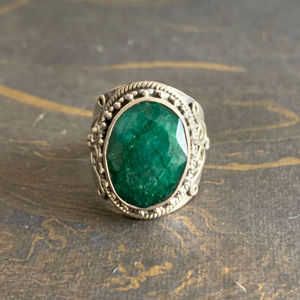 Designer Cut <b>Emerald</b> Gemstone 925 Sterling <b>Silver</b> <b>Ring</b> Wholesale Oval Shape Stone Vintage Style Jewelry For Men - Product Image 1