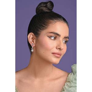 NOVAMART Fine 925 Sterling <b>Silver</b> <b>Drop</b> <b>Earrings</b> 18K Gold Plating Diamond Pearl Encrusted Geometric Flower Dangler for Weddings P - Product Image 3