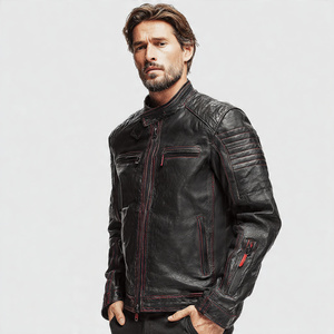 Stand Collar Biker Chaqueta de cuero Hombres Motociclismo PU Chaquetas genuinas Tops Montar Chaquetas de cuero Hombres - Product Image 3