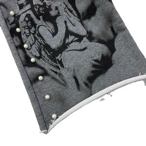 เสื้อฮู้ดดี้ผู้ชายลายมุกด้านหน้าแบบซีดจาง สไตล์สตรีทแวร์ ทรงหลวมแบบ Heavy Baggy พร้อมกางเกงจ็อกเกอร์ผ้าฝ้าย ชุดสเวตสูทผู้ชาย - Product Image 4