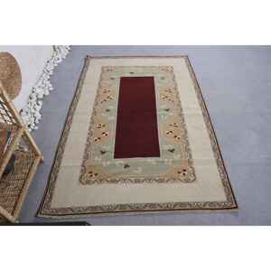 Tapis turc vintage classique rouge beige de 4.1x6.3 pieds grande surface salon tapis patchwork motif latex support pour couloir - Product Image 1