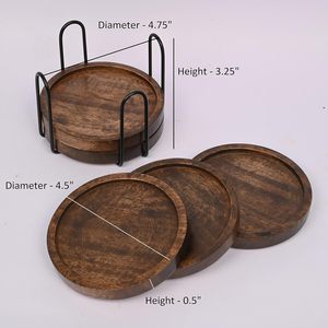 Juego de 5 Posavasos Minimalistas Ecológicos de Madera de Acacia con Soporte de Hierro, Alfombrillas para Protección de Mesa, Bebidas, Cualquier Mesa - Product Image 3