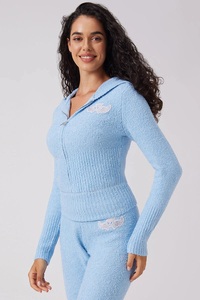 Nouveauté Vêtement en velours unisexe Logo brodé personnalisé Fermeture éclair à capuche Respirant Veste ample Pantalon long Ensemble de survêtement en velours - Product Image 4